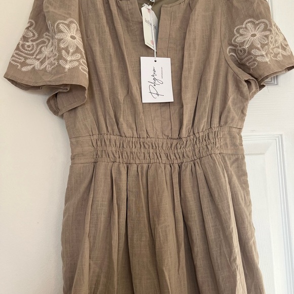 Embroidered Tan Maxi Dress - Picture 2 of 3
